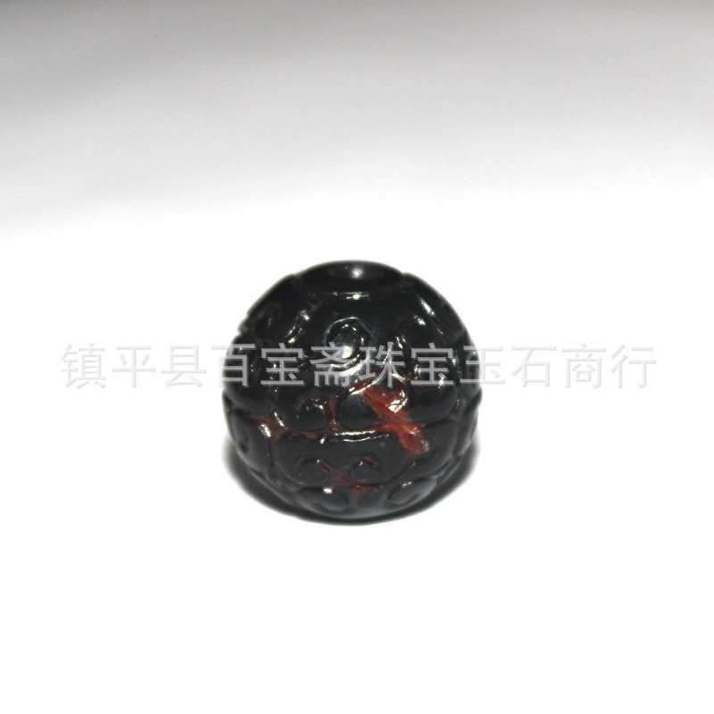 天然和田玉黑沁祥云纹珠子配珠珠宝玉器首饰diy好搭古玩杂项收藏
