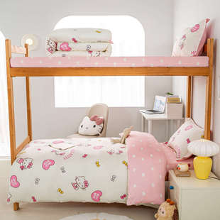 全棉粉色儿童上下床上下铺子母床135床笠高低床床上四件套女童