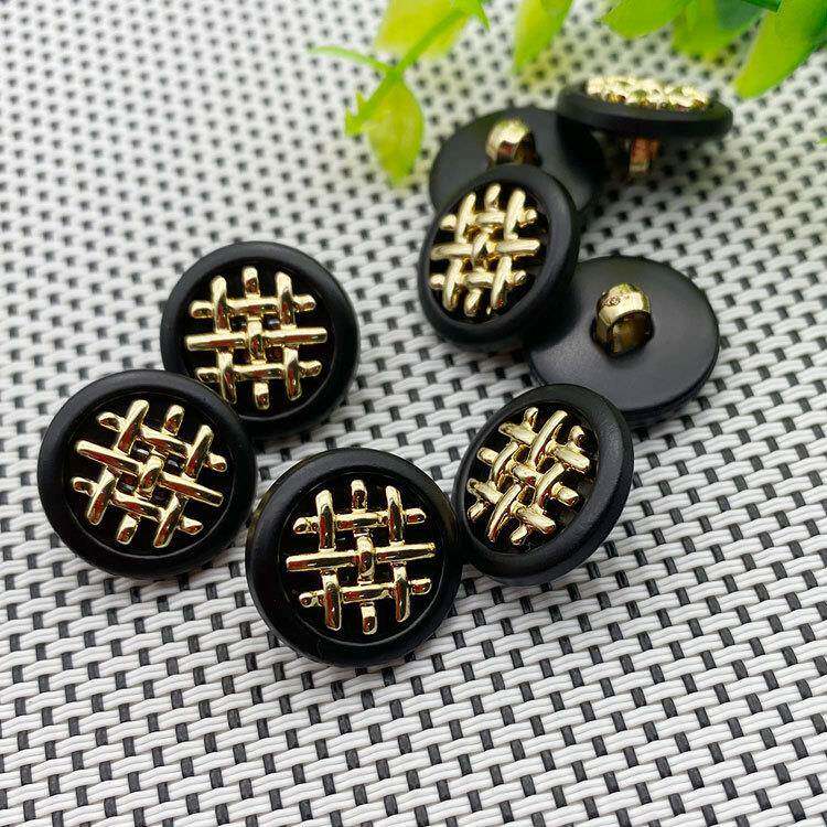 现货网格子塑料纽扣 双拼高脚金色扣子 毛衣开衫金色格子大衣扣