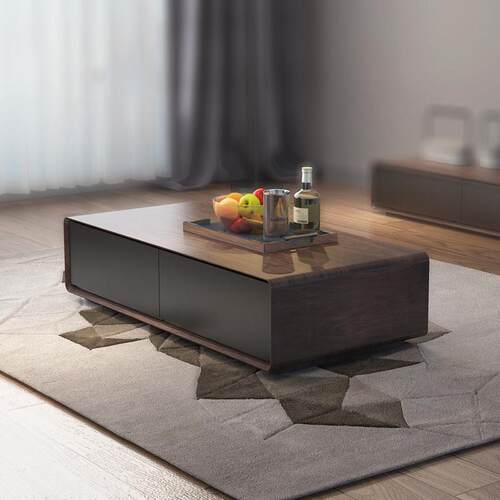 现代简约茶几 北欧长方形大小户型家用胡桃色实木多层极简茶桌