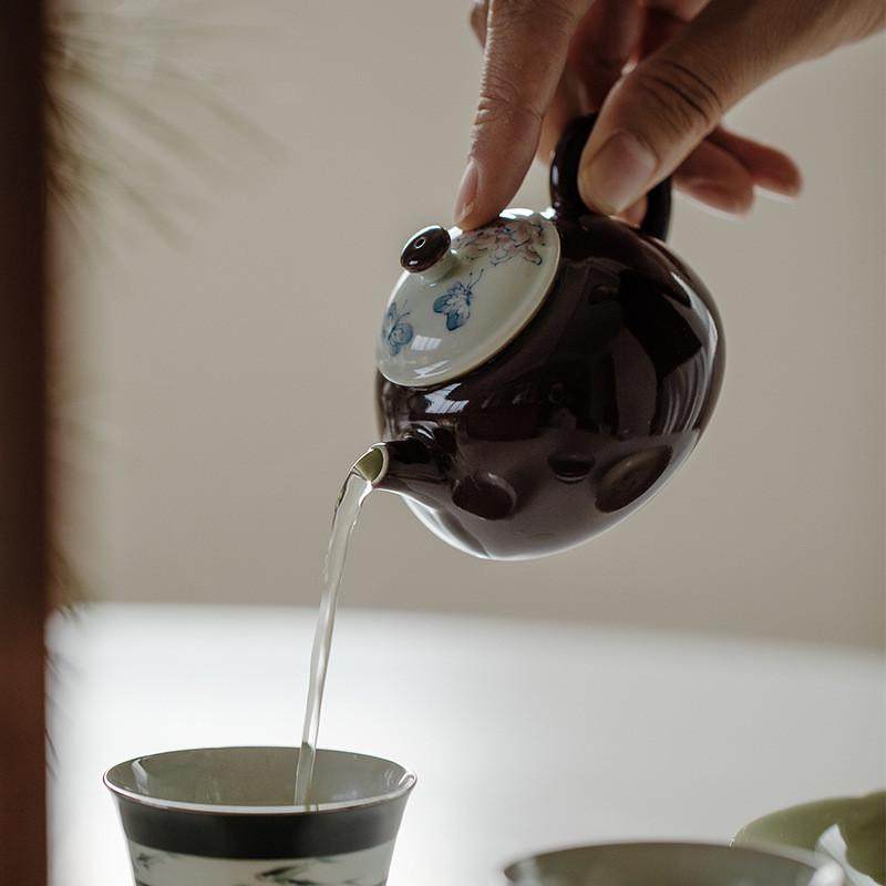 无落 精工粉彩手绘碟栖赏客贵妃壶功夫茶具泡茶壶单壶景德镇,餐饮具,茶壶,淘宝优惠券,粉丝福利购,淘宝优惠卷