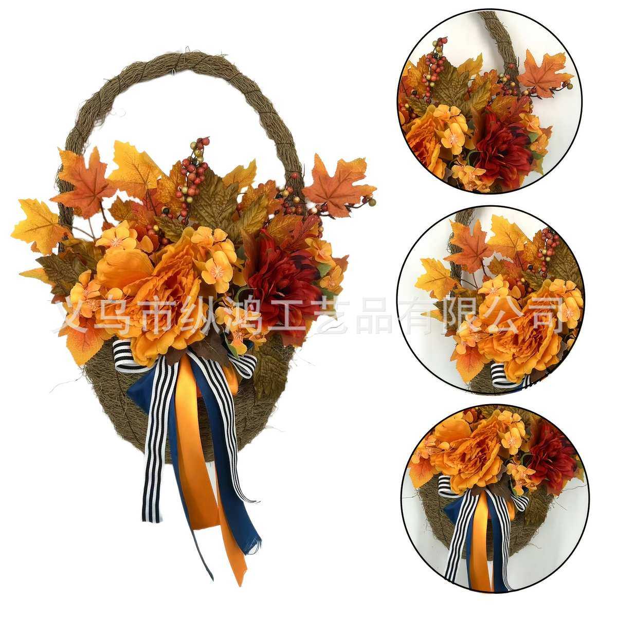 2025新款秋季丰收季大花篮仿真枫叶秋季绣球花挂篮装饰,节庆用品/礼品,吊顶纱幔,淘宝优惠券,粉丝福利购,淘宝优惠卷