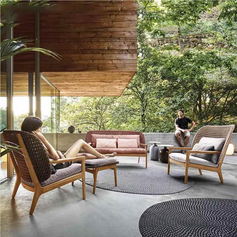 定制户发外藤编发墅柚木科隆庭院别防腐实木沙发北欧沙室外酒店柚