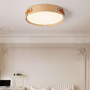 2024年新款 圆形卧室吸顶灯北欧原木纹色书房间灯创意极简客厅灯具