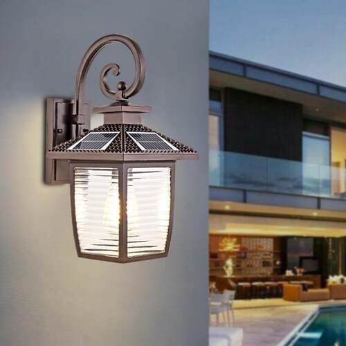 中式复古太阳能壁灯户外防水壁挂灯小区走廊室外光控LED庭院壁灯