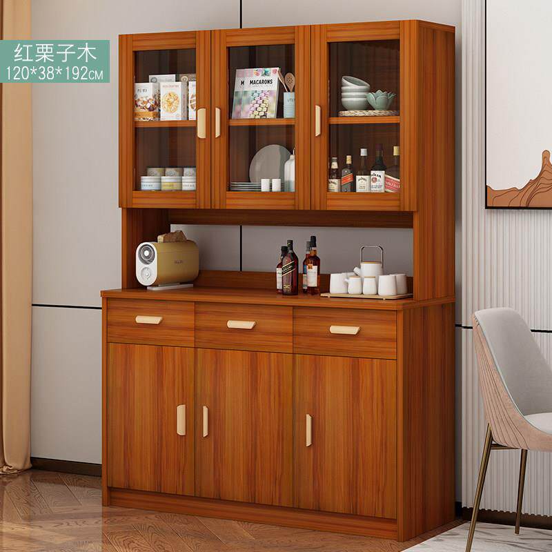 餐柜现代简约客厅柜子物0储柜家用边靠墙一体仿实餐厅酒柜置物木