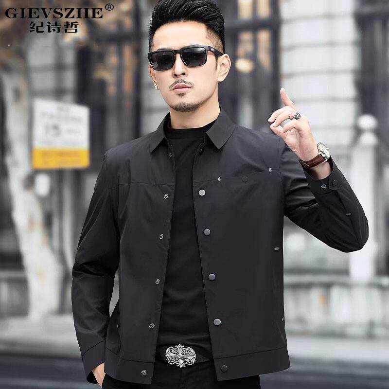 纪诗哲新款夹克男士2026春季中年商务短款翻领纽扣薄款外套休闲男