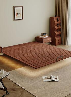 胡桃木实木床齐边无床头悬浮床纯实木床榫卯结构全实木排骨架床架