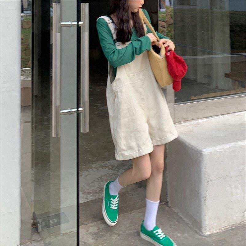 牛仔背带裤女夏季穿搭小个子直筒宽松大码休闲阔腿连体裤五分短裤