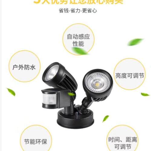 户外防水红外感应灯别墅阳台感应安全灯三针快插式双头带感应壁灯