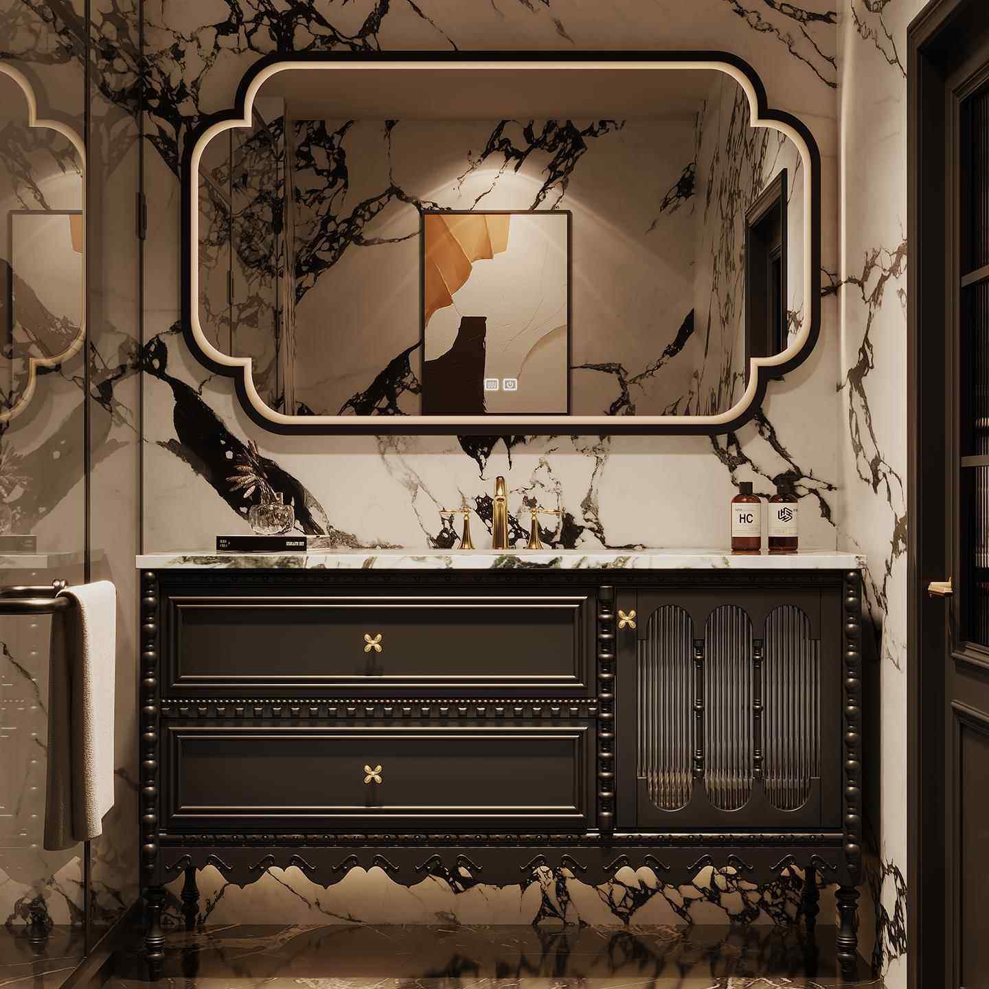 原创设计高端定制橡木浴室柜组合卫生间岩板洗漱台洗手脸盆落地柜