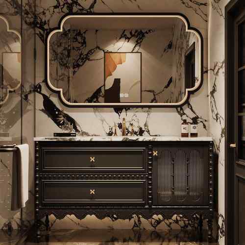 原创设计高端定制橡木浴室柜组合卫生间岩板洗漱台洗手脸盆落地柜