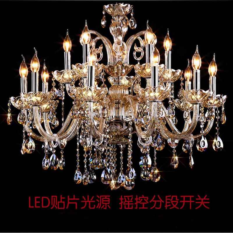 LED水晶吊灯欧式蜡烛水晶吊灯琥珀金色客厅水晶灯