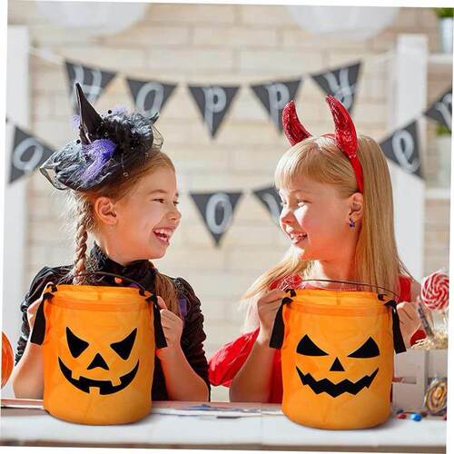 LED Light Halloween Trick or Treat Bucket Pumpkin Candy Bags