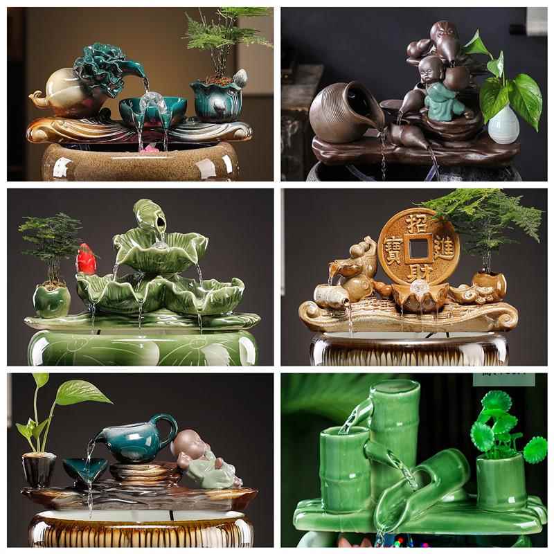 景德镇陶瓷鱼缸配件流水喷泉家用小金鱼缸自动循环增氧过滤造景