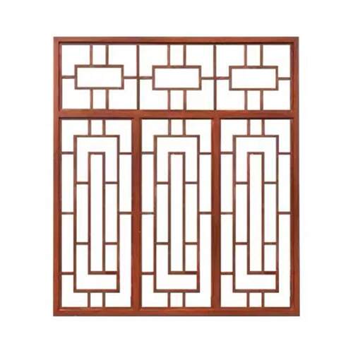 新中式铝合金窗花格栅防盗网铝合金花格挂落烤漆仿古木纹铝窗花