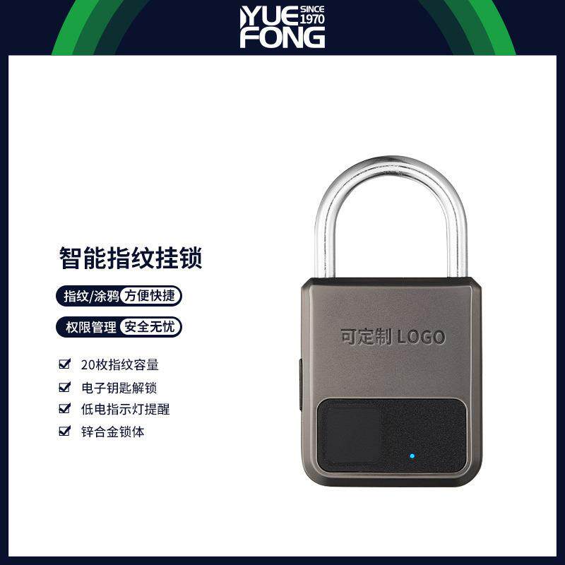 粤丰跨境智能指纹挂锁学生锁校园储物柜锁箱包锁防水指纹锁具厂家