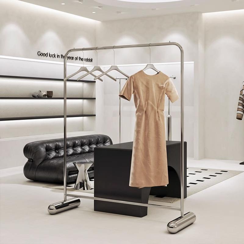 服装店展示架落地式不锈钢拉丝中岛挂衣架男女童装店货架陈列道具