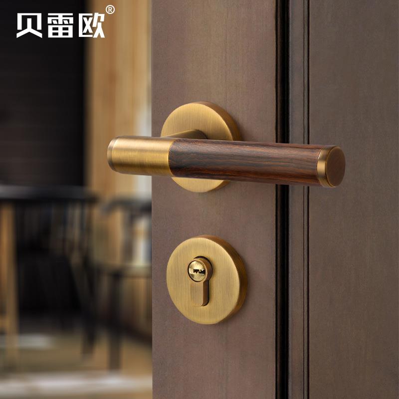 黄古铜门吸木纹门把手磁静音分体房F12-B37门锁用室内卧锁室家门