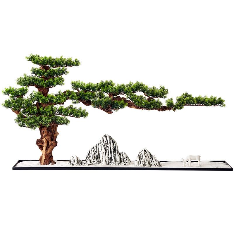 新中式仿真假树罗汉松迎客松盆栽绿植装饰品玄关崖柏松树摆件客厅