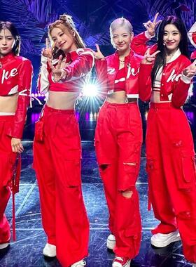 韩国itzy女团cake爵士舞蹈表演kpop打歌服成人学生红色套装演出服