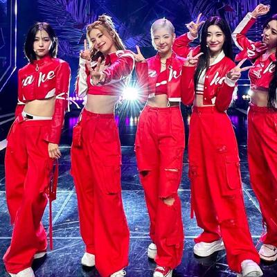 韩国itzy女团cake爵士舞蹈表演kpop打歌服成人学生红色套装演出服