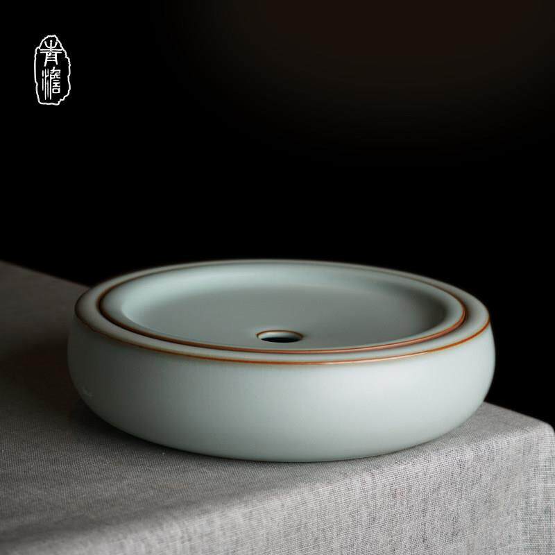 汝窑干泡台茶盘陶瓷手工壶承家用景德镇小型茶台茶承青瓷茶具配件