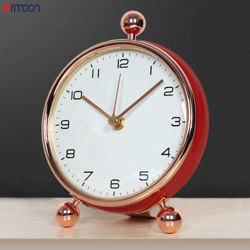欧式简约指针台钟 桌面创意金属座钟 客厅装饰静音石英钟表批发
