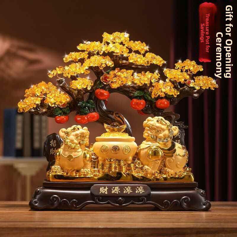 大型铜工艺品招财,彩绣聚宝盆,钱树装饰品,办公室收银装饰品,
