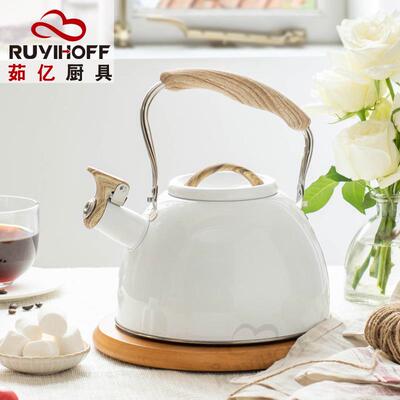 跨境新款白色鸣笛烧水壶酒吧奶茶店不锈钢鸣音煮水轻奢欧式kettle