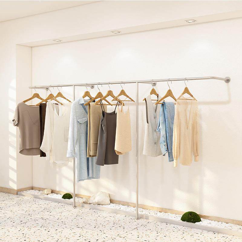 服装店展示架上墙壁挂侧挂陈列货架男女装墙上挂衣架银色不锈钢架