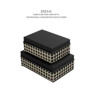 现代轻奢编制皮革首饰盒摆件样板间卧室珠宝收纳盒简约创意装 饰盒