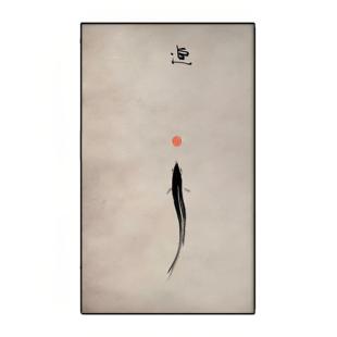 新中式水墨游鱼装饰画客厅玄关铝合金挂画书房背景墙竖版壁画