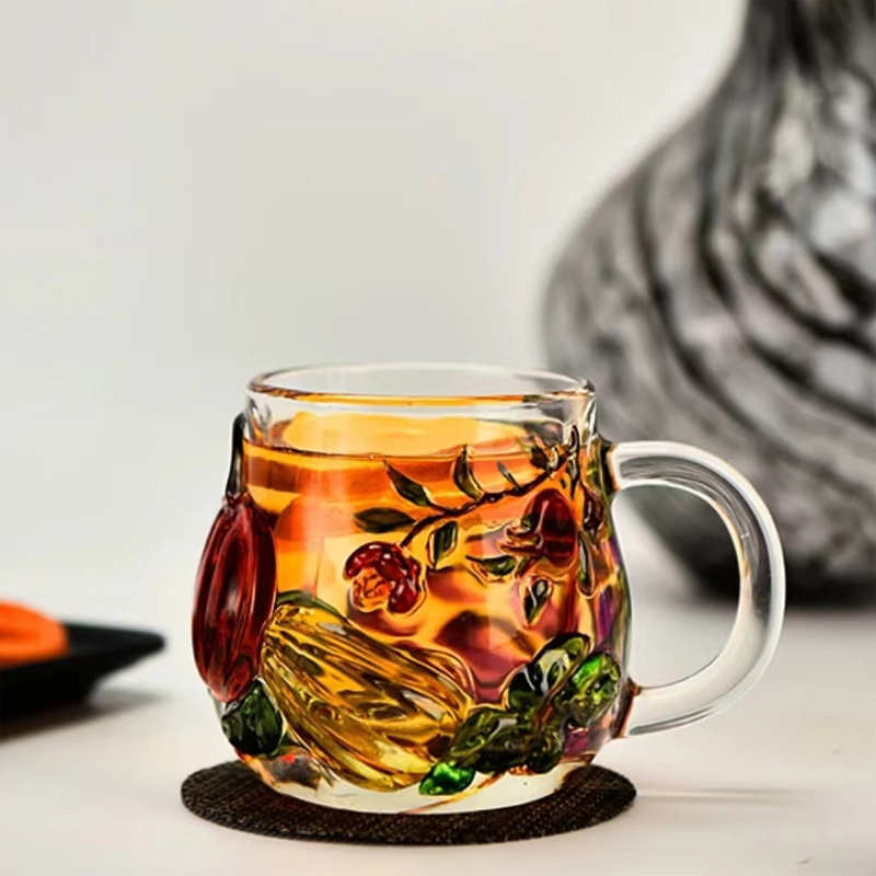 弗莱文茨南瓜彩绘玻璃杯葡萄耐热家用水晶玻璃水杯牛奶手工玻璃杯