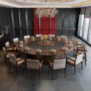 新中式酒店电动餐桌大圆桌20人家用会所别墅包厢电磁炉火锅一体