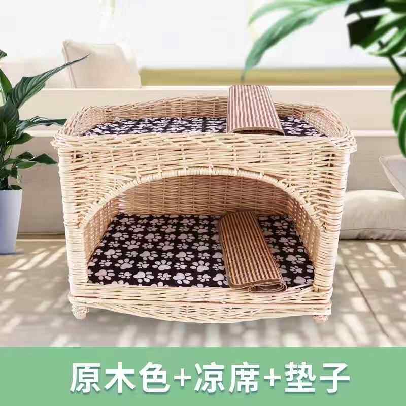 正品藤编季猫屋猫窝房子狗别墅猫床工编织猫笼子四手通用猫睡觉窝
