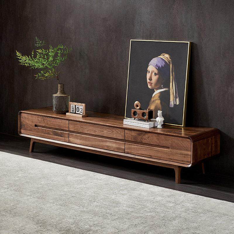 水墨兰亭北美黑胡桃实木电视柜北欧简约收纳柜客厅创意个性电视柜