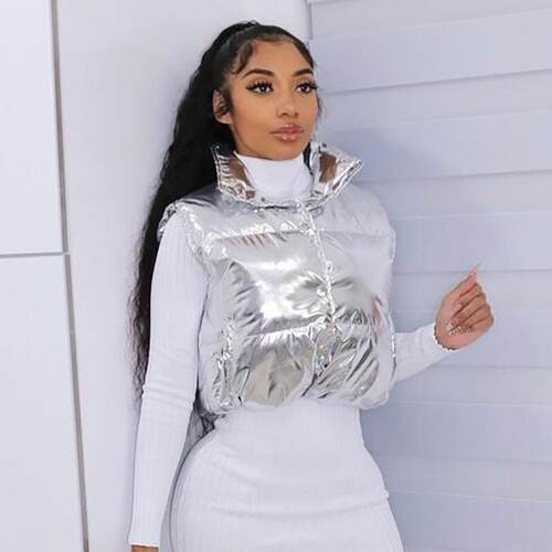 Women's outerwear, vest, thick, warm, shiny surface, stand
