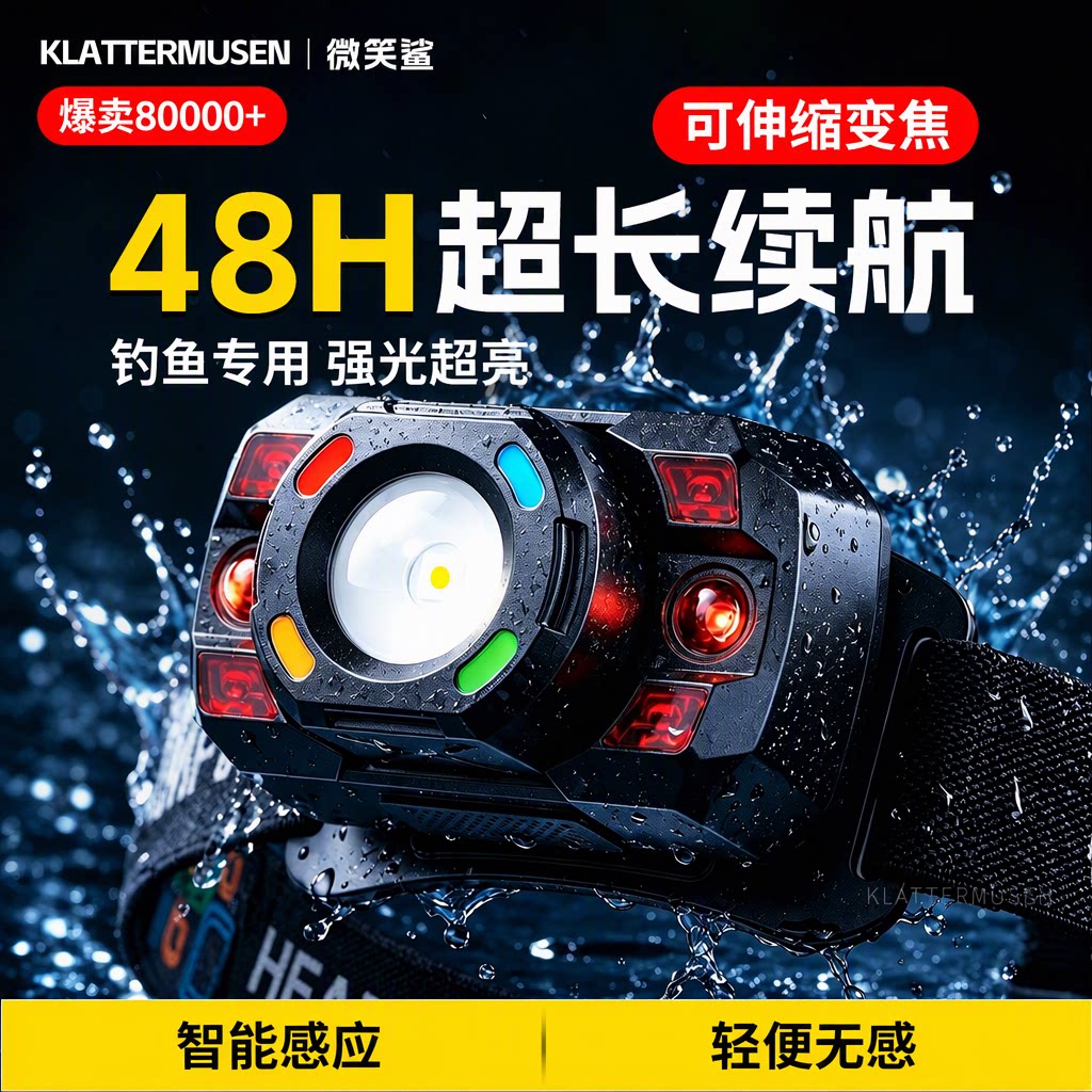 钓鱼专用头灯2026新强光超亮头戴式户外夜钓感应超长续航小时100