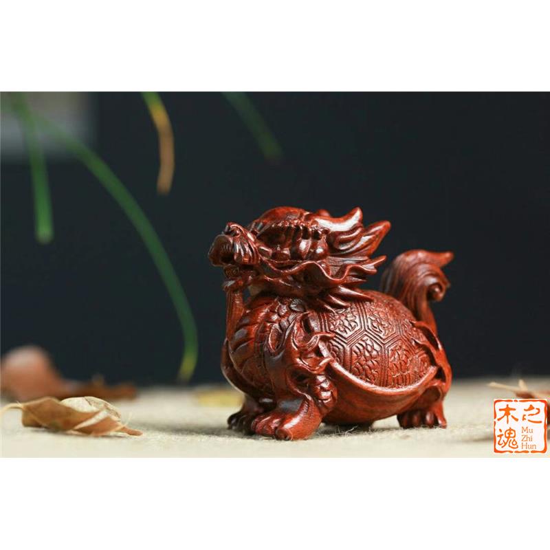 小212叶车紫檀木雕玄刻武工龙龟手把件招财小摆件茶宠装饰家居艺