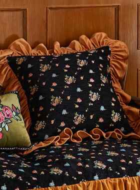 9QC偏爱集美复古抱XF7666H76枕荷叶边客厅沙发法式玫瑰花绿色绣腰