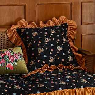 9QC偏爱集美复古抱XF7666H76枕荷叶边客厅沙发法式 玫瑰花绿色绣腰