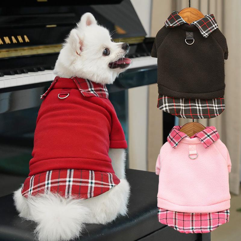 猫衣服用品秋冬装新款学院风格子摇粒绒宠物猫咪狗狗小型犬无毛猫