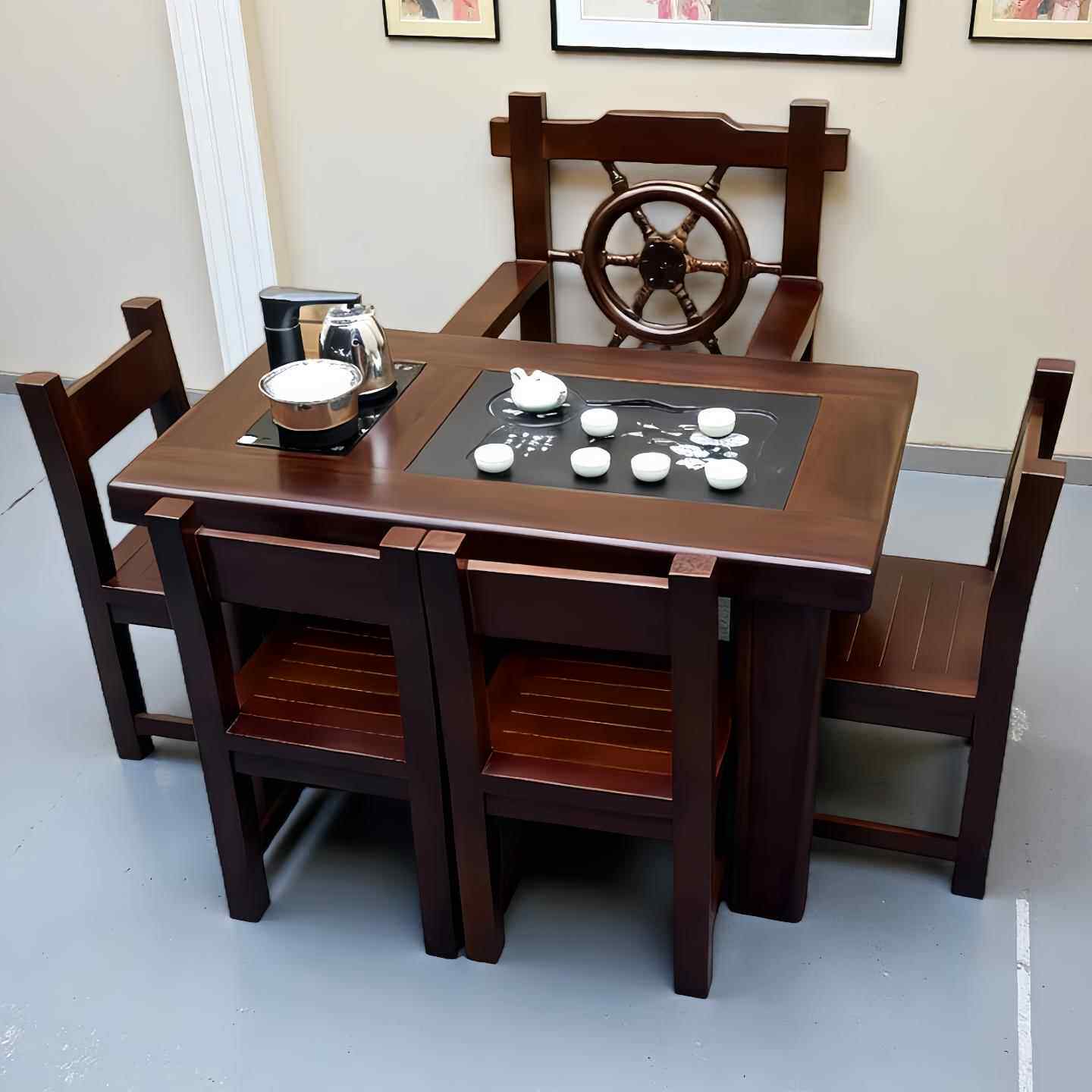 纯实木茶桌椅组合老船木功夫茶台中式家具小型客厅办公室阳台茶几