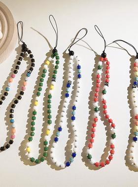 ins简约风手工细珠链条手提绳容易手机壳手机挂绳ccd相机串珠挂链