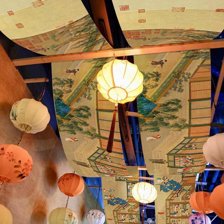 室内天幕挂布中国风场景装饰布置古风山水名画天花板餐厅吊顶,节庆用品/礼品,吊顶纱幔,淘宝优惠券,粉丝福利购,淘宝优惠卷