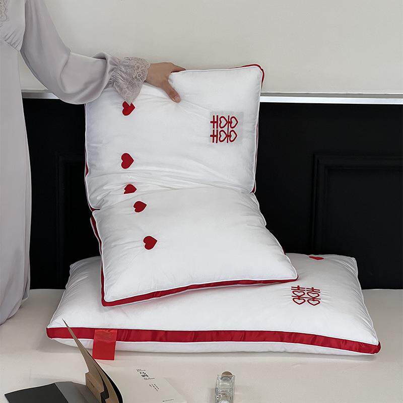 新婚枕头结婚家用可水洗全棉刺绣立体婚庆枕芯