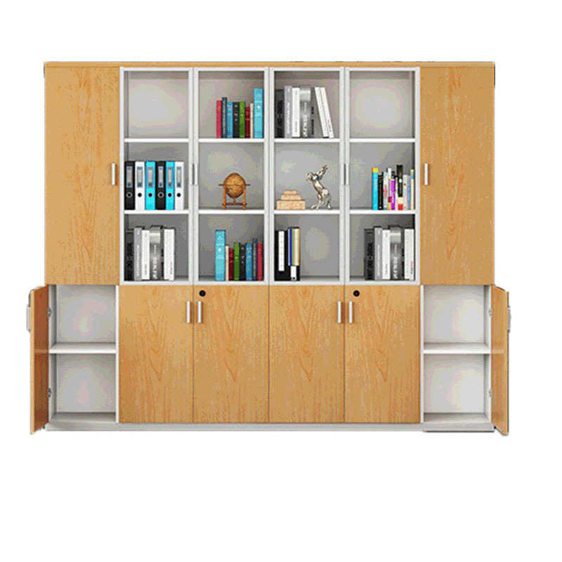 木质办公文件柜铝合金玻璃门书柜办公室落地文件柜带锁资料储物柜