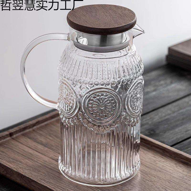 新中式冷水壶玻璃耐高温家用大容量凉水壶果汁凉白开水壶耐热防爆