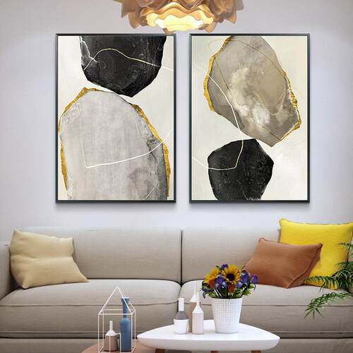 新款直销现简约客厅装饰画沙发背景墙挂画卧室玄关大壁画幸运石走